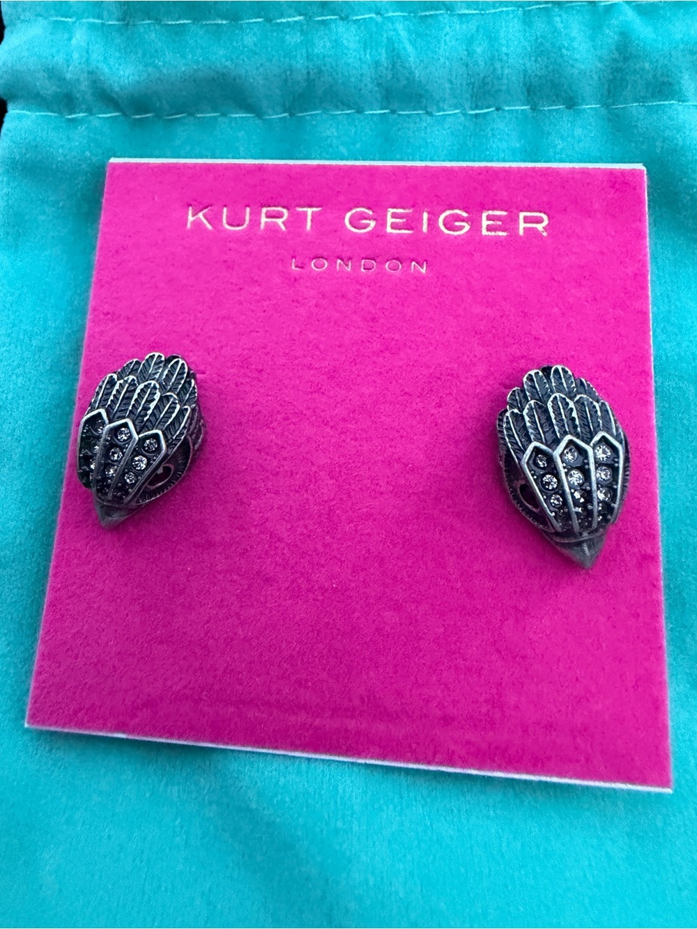 Kurt Geiger Silver-Tone Wing Stud Earrings with Crystals